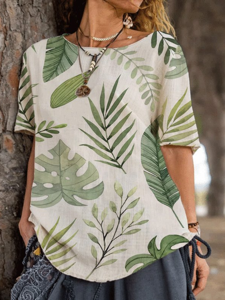 

Crew Neck Short Sleeve Casual Cotton-Blend Shirts & Tops, Beige, T-Shirts