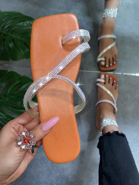 

Casual daily rhinestone flip flops, Orange, Sandals & Slippers