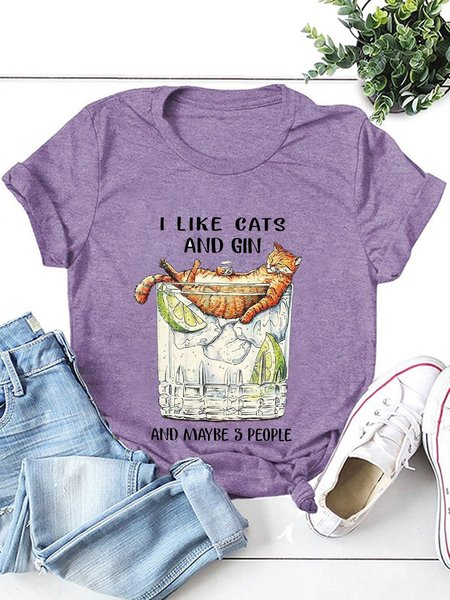 

I Like Cats And Gin And Maybe 3 People Women TShirt, Purple, T-shirts