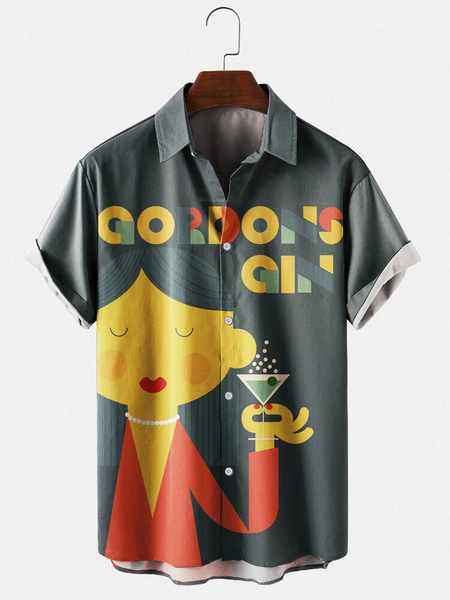 

Letter Shirt Collar Shirts & Tops, Yellow, Men's Floral shirt