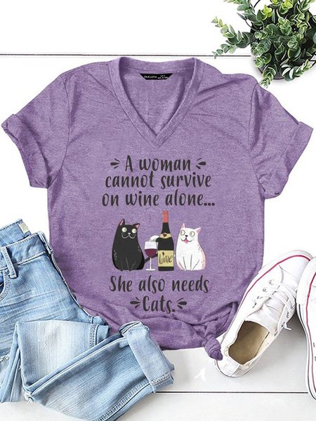 

A Woman Can Not Survive On Wine Alone Women Tshirt, Purple, T-shirts