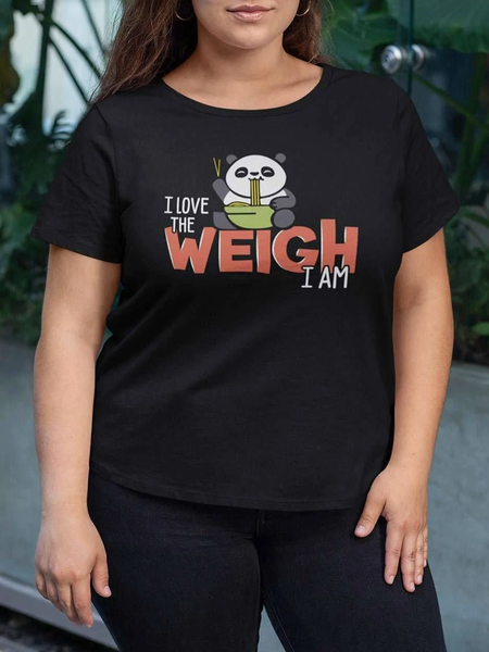 

I Love The Weigh I Am Panda Graphics Plus Size Tee, Black, Plus Size T-shirts