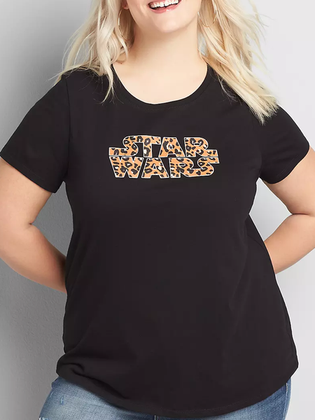 

Cheetah Star Wars Leopard letters Plus Size Crew Neck Tee, Black, Plus Size T-shirts