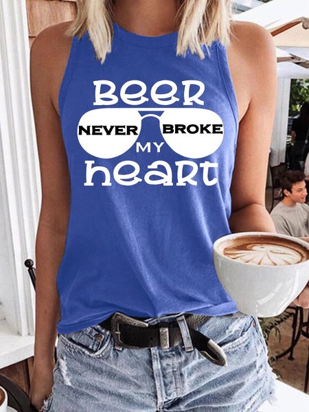 

Beer Never Broke My Heart Women's Sleeveless Crew Neck Casual Shirts & Tops, Light blue, Tank Tops