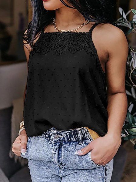 

Dritto Senza Maniche Collo quadrato Tinta unita Top, Nero, Tank Top