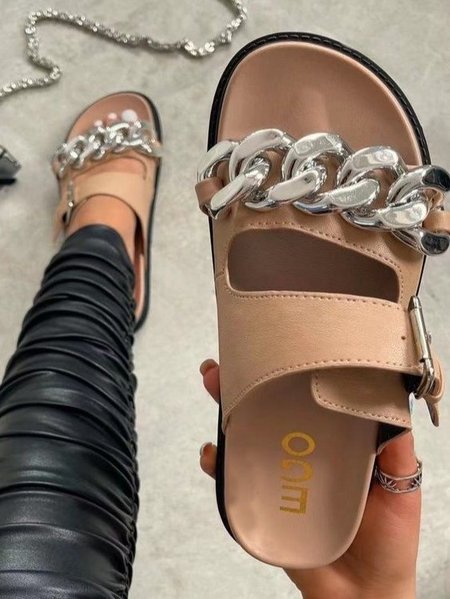 

Casual daily chain decorative sandals, Apricot, Sandals & Slippers
