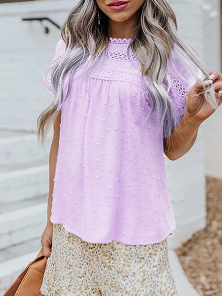 Misto Cotone Girocollo Vacanza Camicie & Top, Viola, Blouses & Shirts