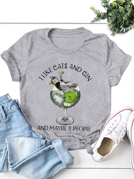 

I Like Cats And Gin And Maybe 3 People Women T-shirt, Gray, T-shirts