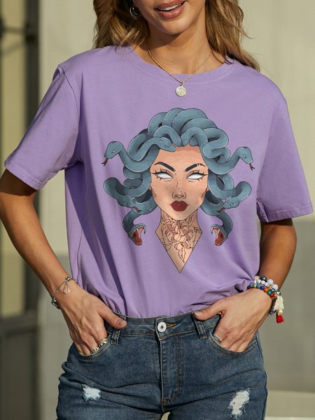 

Medusa Cotton-Blend Casual Shirts & Tops, Purple, T-shirts