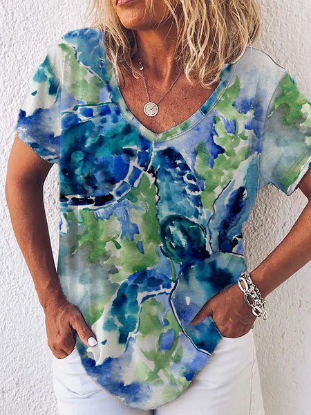 

Casual print v-neck Shirts & Tops, As picture, Tees & T-shirts