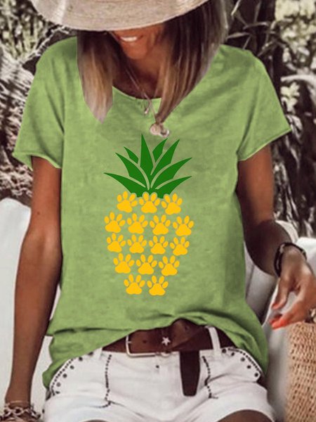 

Pineapple Printed Funny T Shirt Women's Summer Fruits Lover Casual Short Sleeve Tops, Green, T-shirts