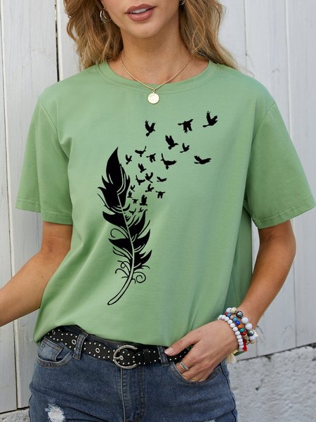 

Feather Birds Women's Crew Neck Casual Shift Shirts & Tops, Army green, T-shirts