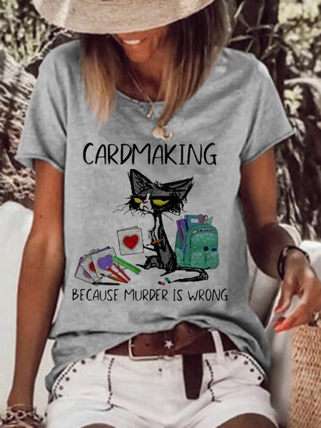 Cat Cotton-Blend Shirts & Tops, Gray, T-shirts