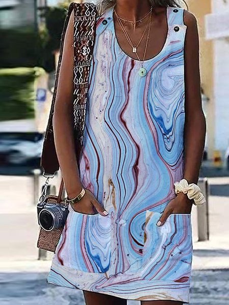 

Ombre/Tie-Dye Sleeveless Casual Shift Dresses, Blue, Boho dresses