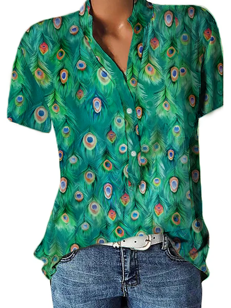 Plus size Printed Hippie Shirts & Tops, Green, Tops