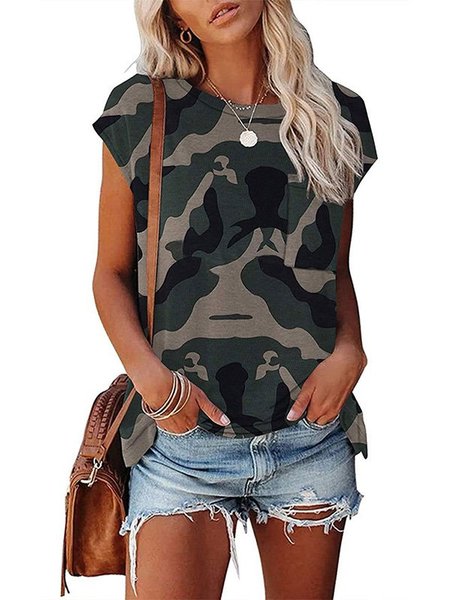 

Maniche Corte Girocollo Casuale Camicie & Top, Verde militare, T-Shirts