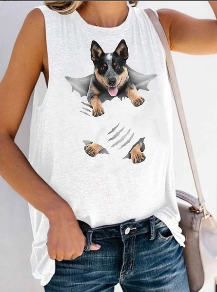 

Cat Graphic 3D Cotton-Blend Shirts & Tops, White, Tank Tops