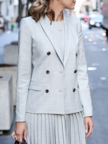 

Formal Lapel Long Sleeve Double Breasted Blazer, Gray, Blazers
