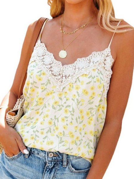 senza maniche Di Più A-line Scollo a V Camicie & Top, Giallo, Tank Top