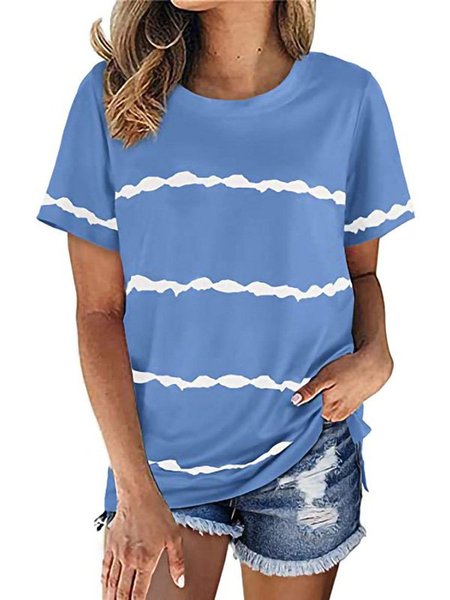 

Colore-block Maniche Corte Girocollo Camicie & Top, Celeste, T-Shirts