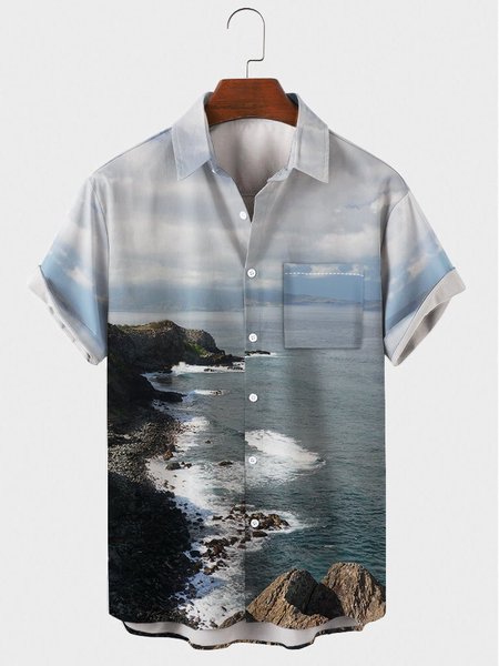 Shirt Collar Beach Shirts & Tops, Gray, Men's Floral shirt