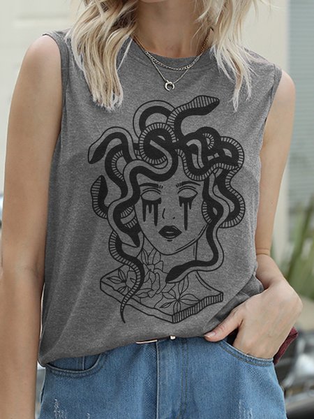 

Medusa Casual Sleeveless Cotton-Blend Vests, Light gray, Tank Tops