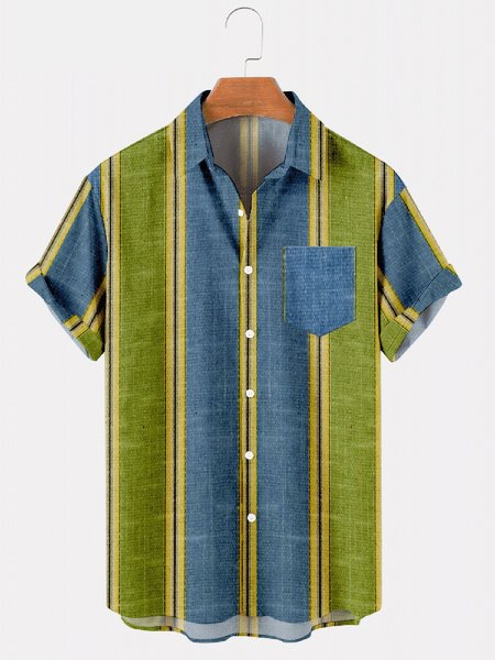 

Pockets Shirt Collar Cotton-Blend Shirts, Blue, Shirts ＆ Blouse