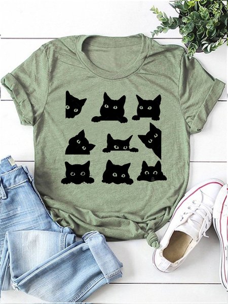 

Cute Funny Black Cat in Different Positions Cotton-Blend Tee& T-shirt, Army green, T-shirts