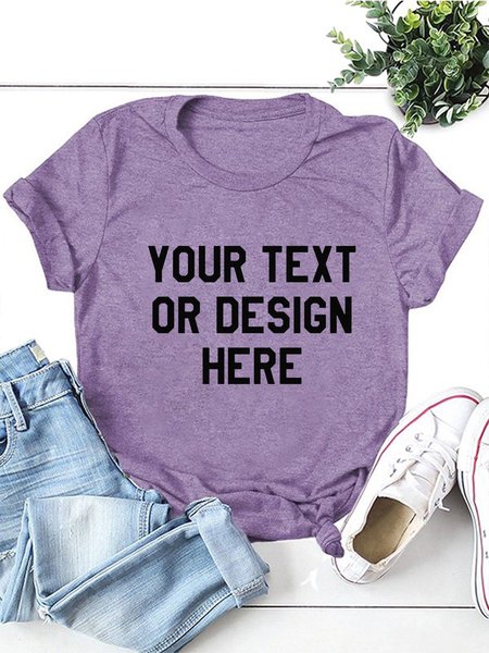 

Crew Neck Cotton-Blend Shirts & Tops, Purple, T-shirts