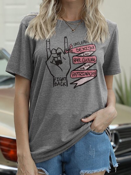 

Fight Back Unlearn Sexism End Rape Culture Slay The Patriarchy Cotton-Blend Short Sleeve Shirts & Tops, Light gray, T-shirts