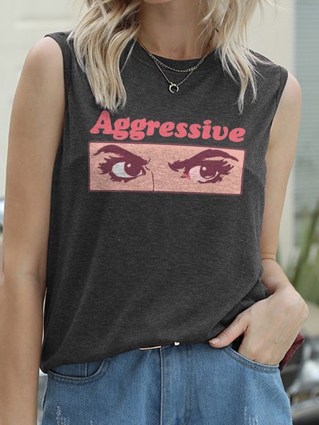 

Aggressive Cotton-Blend Crew Neck Sleeveless Vests, Deep gray, Tank Tops