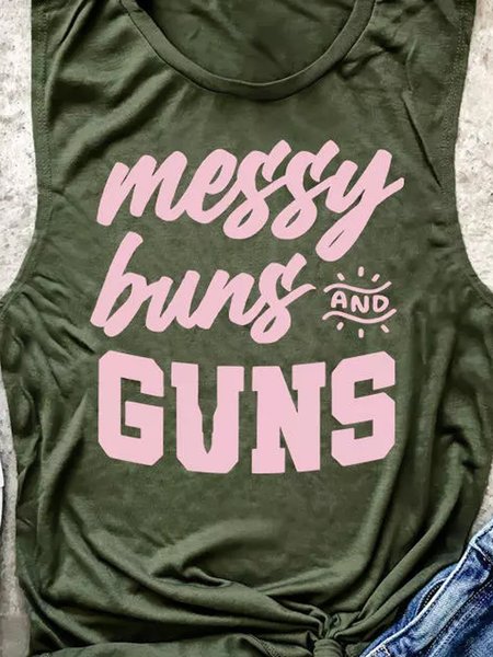 

Messy Buns And Guns Casual Women Tank Top, Dark green, Tank Tops