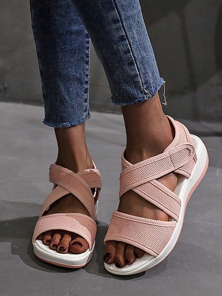 

Casual Summer Platform Wedge Heel Velcro Platform Sandals, Pink, Sandals