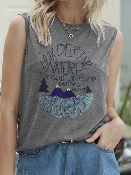 

Look Deep Into Nature Sleeveless Casual Cotton-Blend Vests, Light gray, Tank Tops