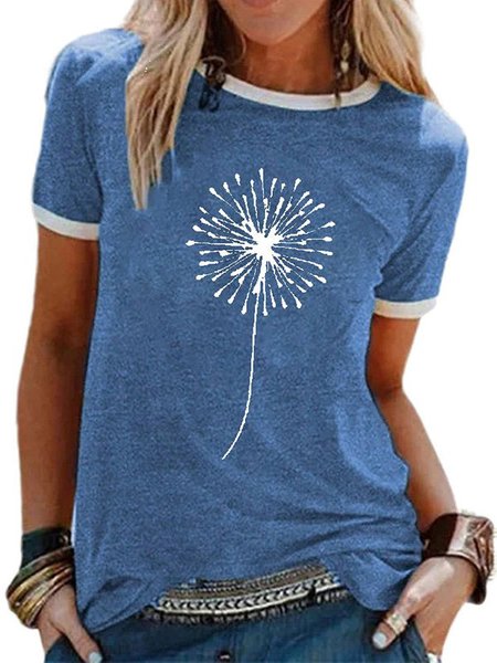 

Maniche Corte Stampato Casuale Misto Cotone Camicie & Top, Blu, T-Shirts