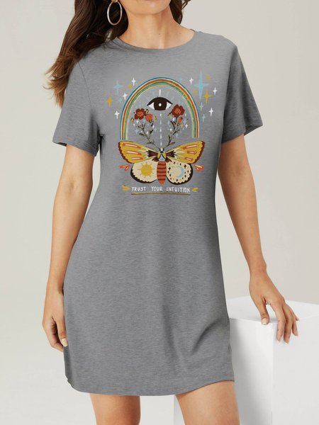 

Trust Your Intuition Cotton-Blend Short Sleeve Dresses, Light gray, Dresses