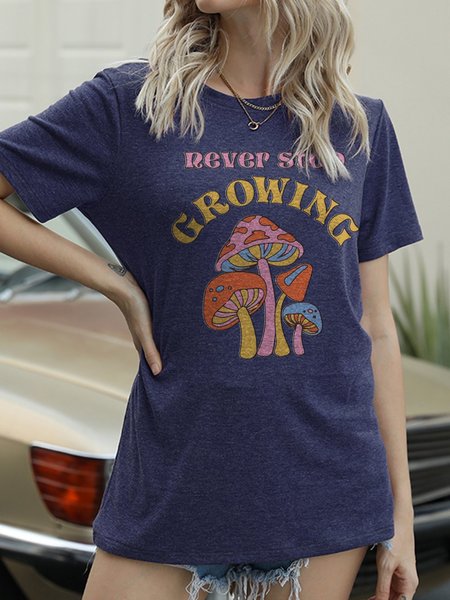 

Never Stop Growing Short Sleeve Cotton-Blend Crew Neck Shirts & Tops, Deep blue, T-shirts