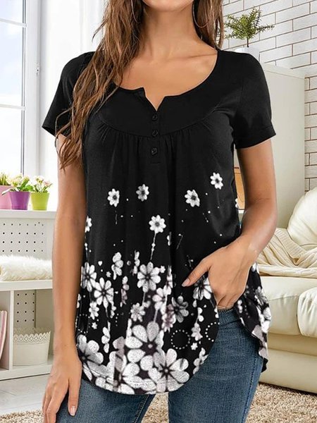 

More Short Sleeve Crew Neck Cotton-Blend Shirts & Tops, Black, Shirts & Blouses