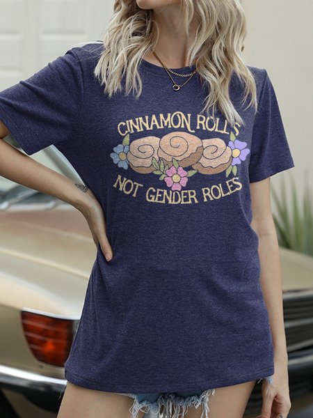 

Cinnamon Rolls Not Gender Rolls Crew Neck Cotton-Blend Short Sleeve Shirts & Tops, Deep blue, T-shirts