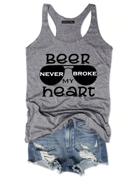 

Beer Never Broke My Heart Glasses Women Tank Top, Gray, T-shirts