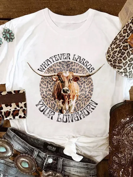 

Whatever Lassos Your Longhorn Leopard Women Tshirt, White, T-shirts