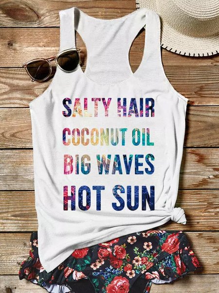 

Salty Hair Coconut Oil Big Waves Hot Sun Women Tank Top, White, Tank Tops