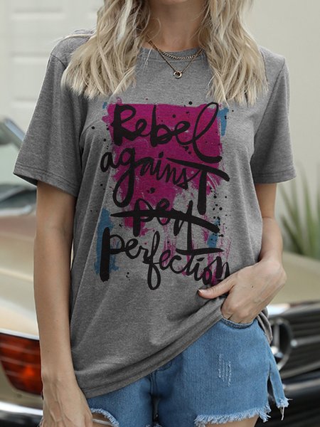 

Rebel Against Perfection Casual Short Sleeve Shirts & Tops, Light gray, T-shirts