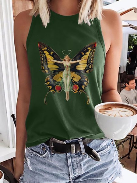 

Vintage Butterfly Poster Graphic Tank Top, Dark green, Tank Tops