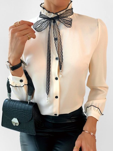

Shift Vintage Stand Collar Shirt, Apricot, Blouses and Shirts