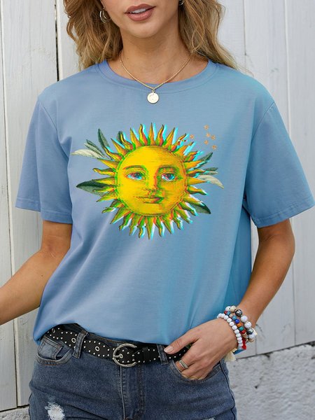 

Sunflower Graphic Short Sleeve Loose Tee, Light blue, T-shirts