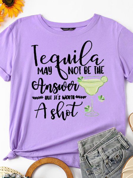 

Tequila May Not Be The Answer but It's Worth A Shot Women's Short Sleeve Crew Neck Casual Shirts & Tops, Purple, T-shirts