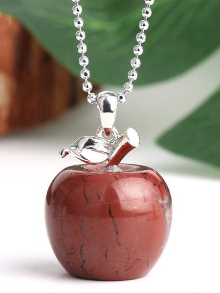 

Natural crystal apple shape alloy necklace, Red, Necklaces