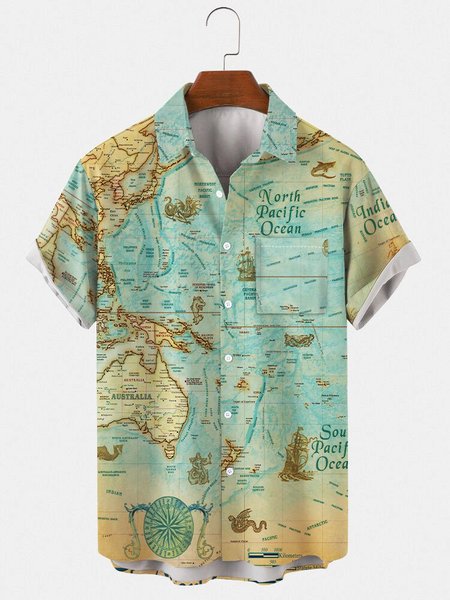 

Map Shirt Collar Shirts & Tops, Blue, Shirts ＆ Blouse