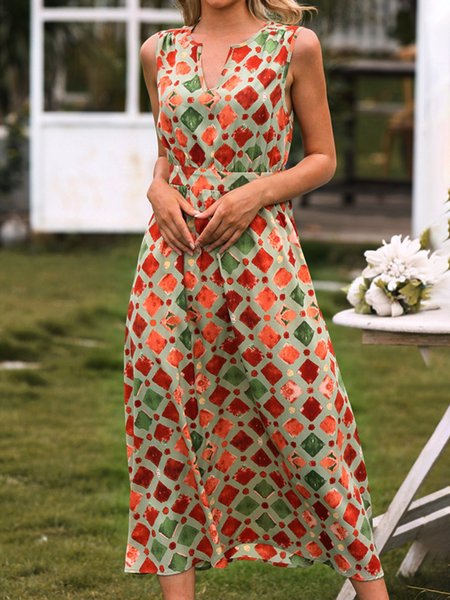 

senza maniche A-line Stampato Gonna Casuale, Multicolore, Dresses